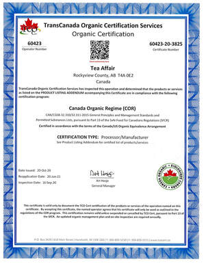 Tea Affair Organic Certificate